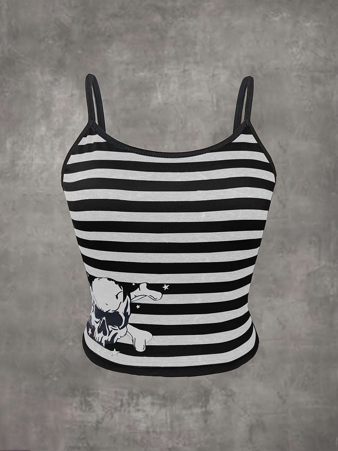 Vibrant Striped Grunge Punk Cami Crop Top - Spaghetti Strap, Mid Elasticity, Polyester, Random Print, Casual, Slingback, Summer Essential - Womens Fashion Clothing